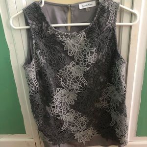 Calvin Klein Gray Flowered Blouse
